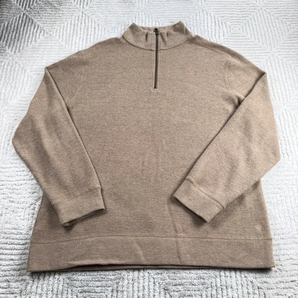 Banana Republic Quarter Zip Men XL Tan Heathered Sweater Old Money Quiet Luxury
